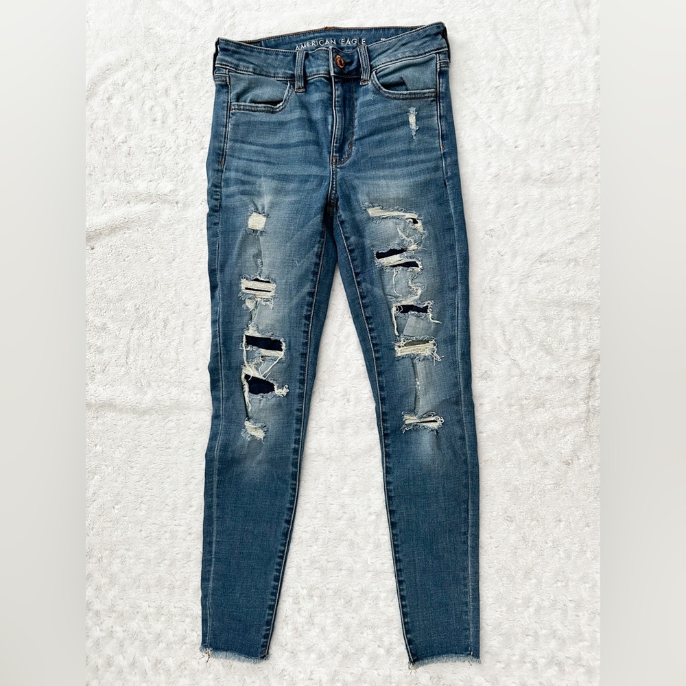 Ae Next Level Stretch High Rise Patchwork Distres… - image 1